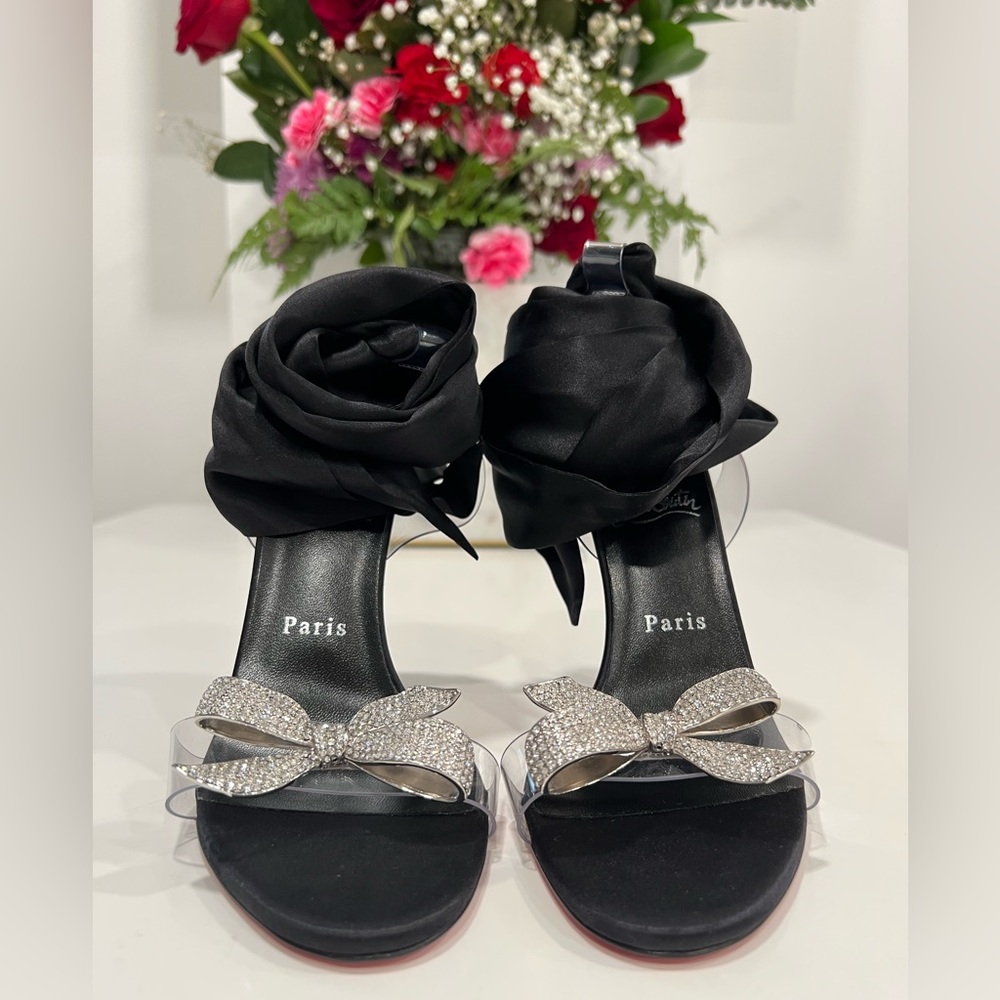 Christian Louboutin Crystal Bow Silk-Tie Astrinodo 100 Sandals - Picture 7 of 13